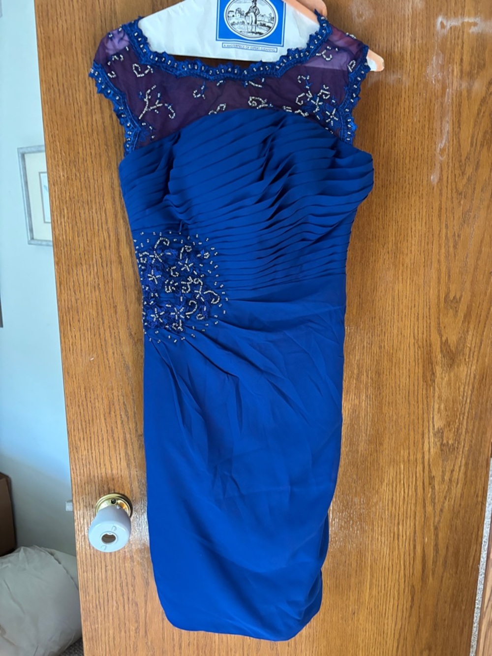 Blue Beaded Midi Dress with Sheer Yoke